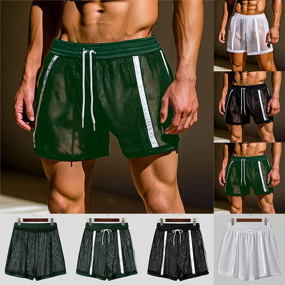 

Новые летние мужские сетчатые шорты с вырезами в американском стиле ретро, модные уличные свободные повседневные дышащие нишевые мужские штаны