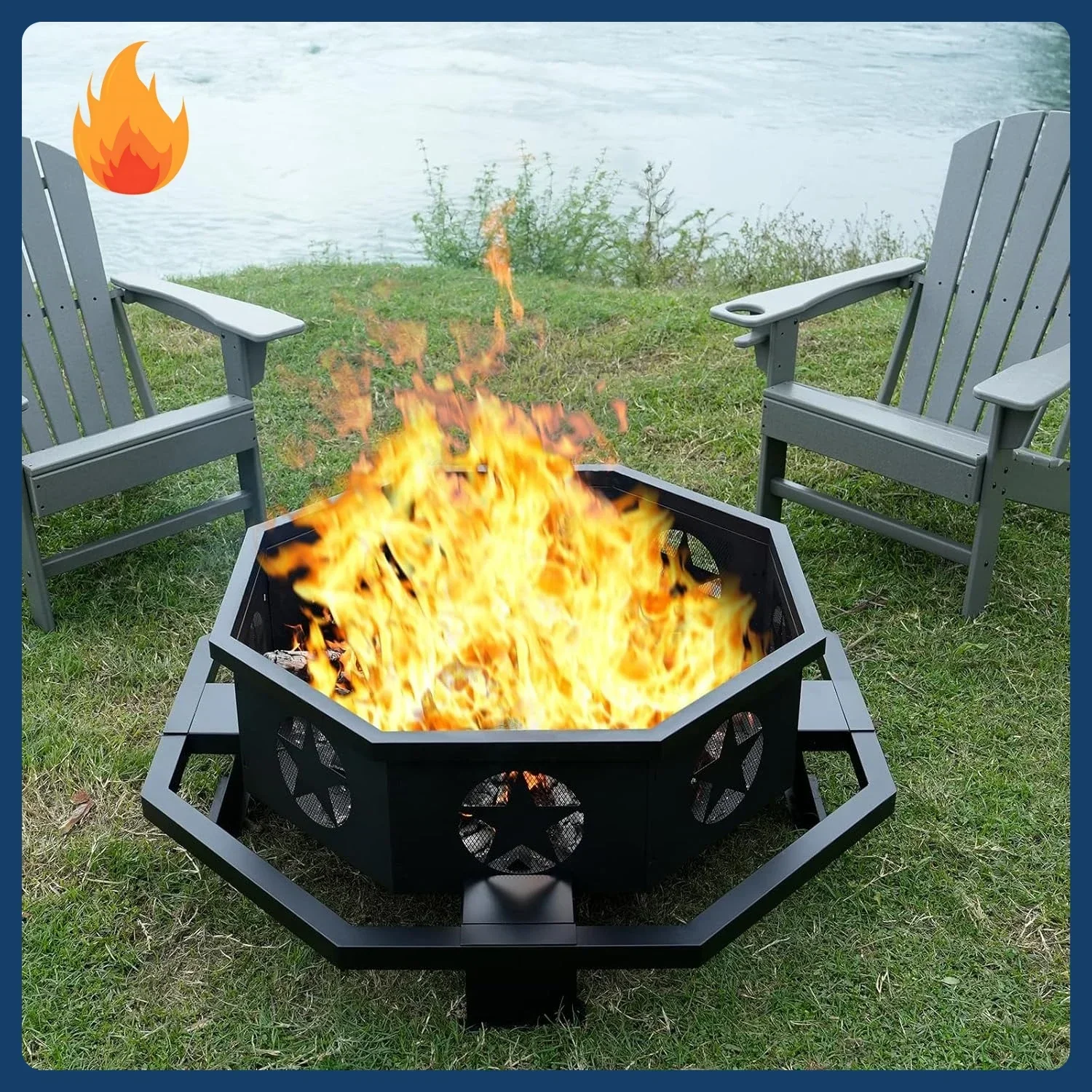 [Discounted Price!]45 inch Large Fire Pit, Outdoor Fire Pit with Heavy Duty Construction, Wood Burning Fire Pits for Outside Oct