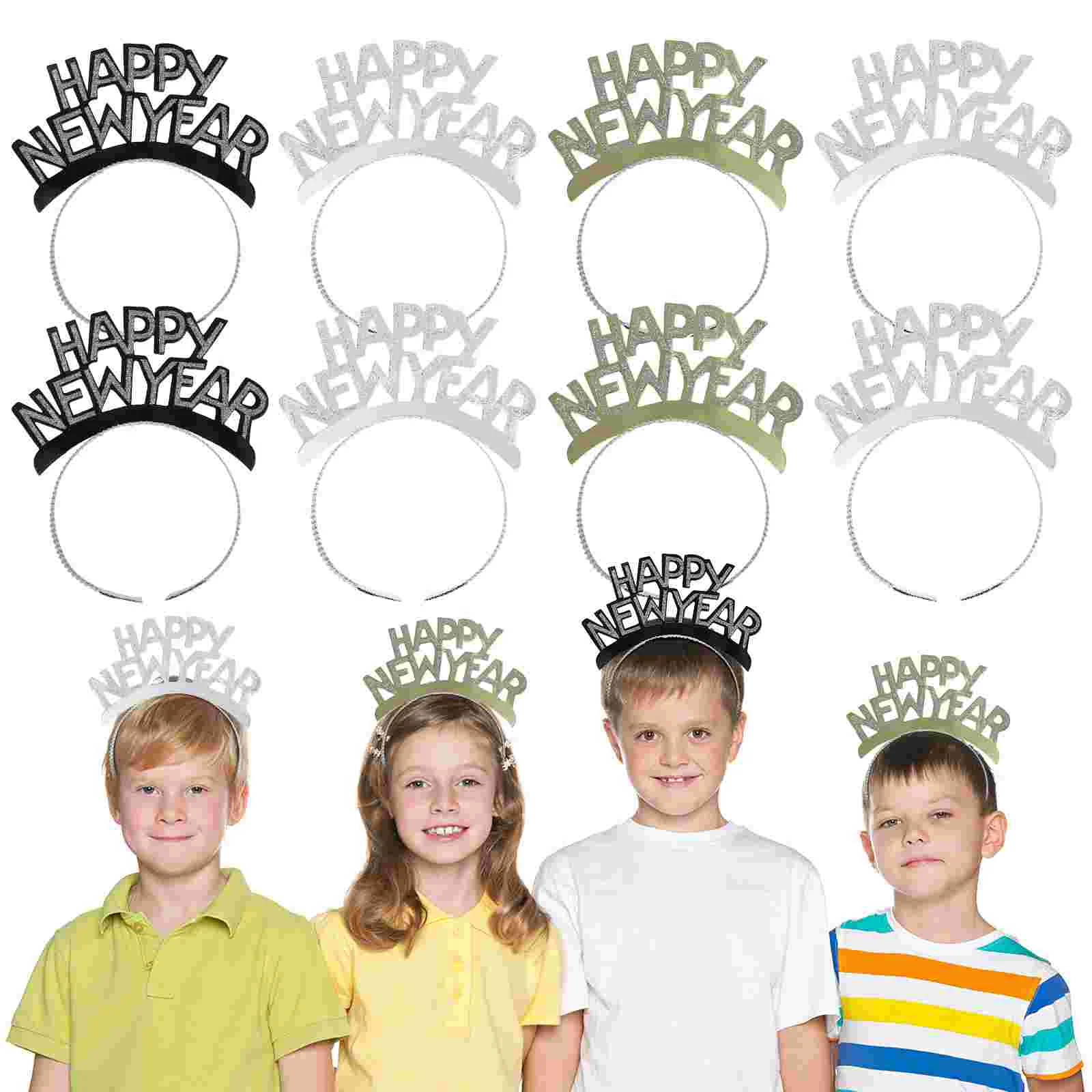 

HAPPY NEW YEAR Hair Clips Clasp Headband For Kids Women Cosplay Headwear Xmas New Year Party Decorations Tiara