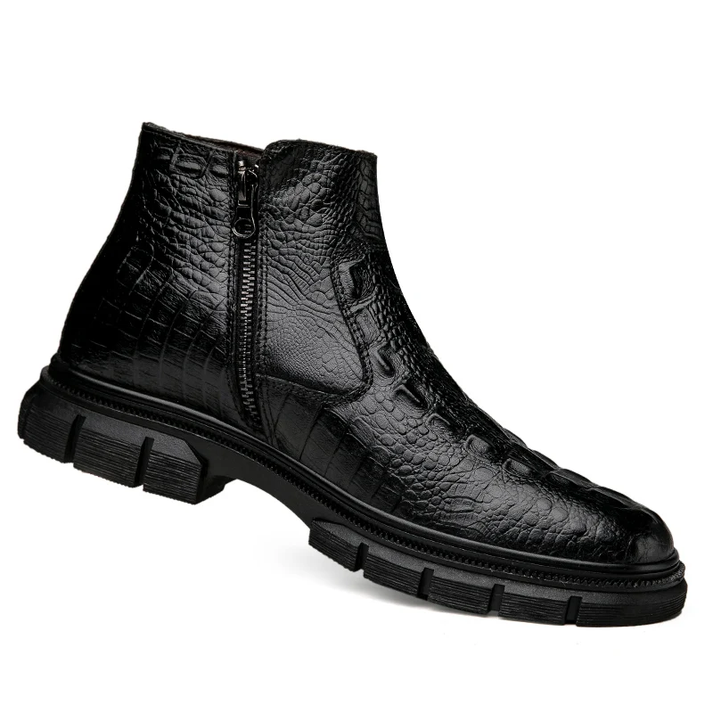 Winter Men Genuine Leather Boots Ankle With Zippers Fashion Big Size 46 47