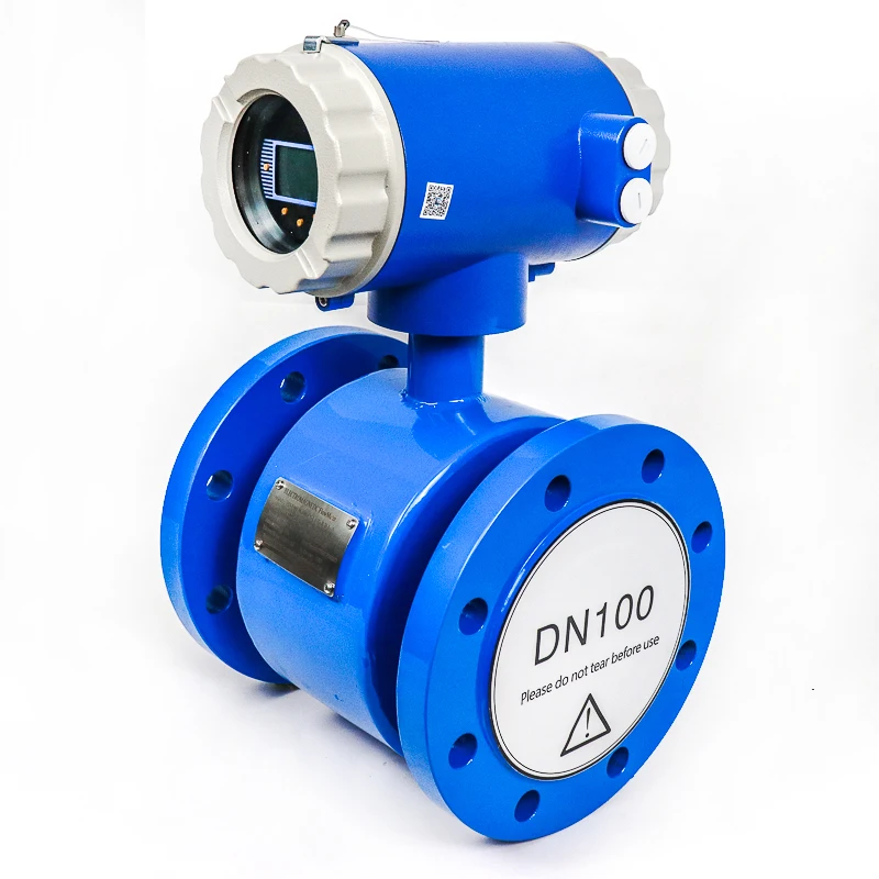 Inline Type Flanged Electromagnetic Flow Meter For Water DN100 LCD Display Digital 4-20mA RS 485 Output PTFE Lining IP65 Class