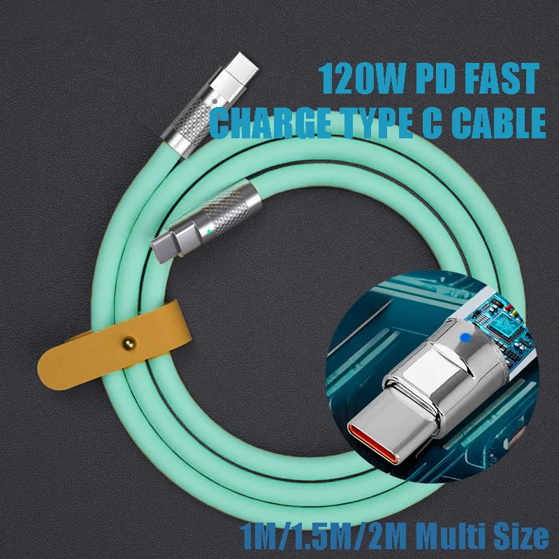 120W 6A PD Charging Wire 1M/1.5M/2M High Speed Liquid SiliconeType C to C Large Current Data Cable For iPhone Samsung Xiaomi