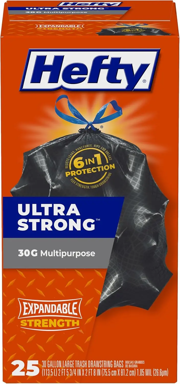 

Большие мешки для мусора на 30 галлонов, черные, без запаха, 25 шт. с шнурком для тяжелого использования