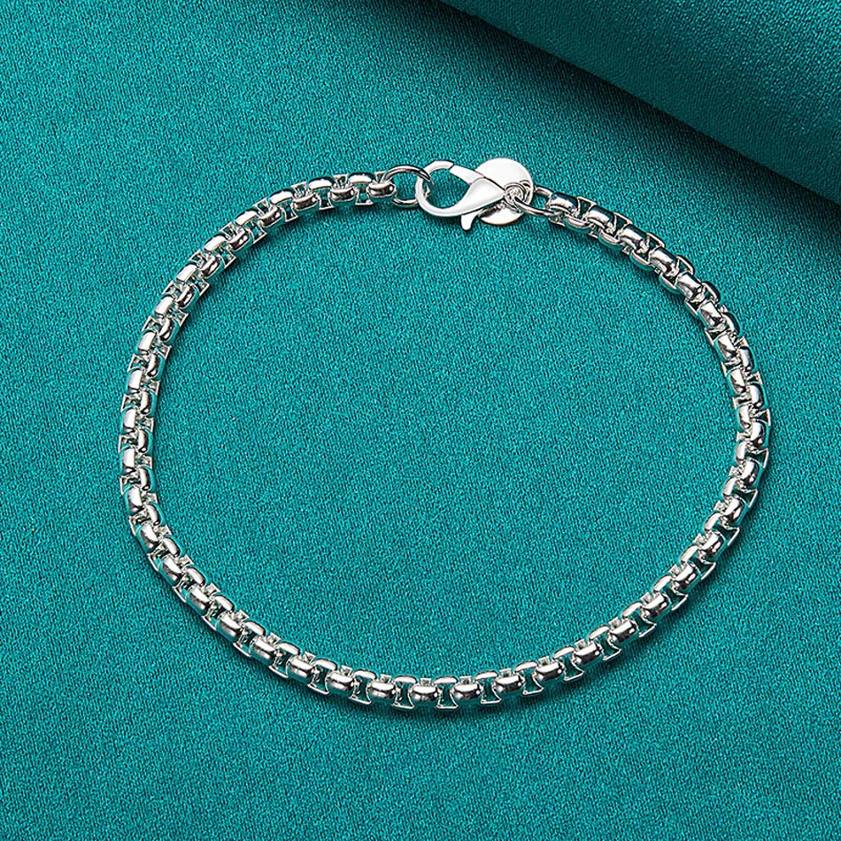 

URMYLADY 925 Sterling Silver Exquisite 4MM Chain Bracelet Necklace Jewelry Set For Women Men Wedding Party Fashion Charm Gift