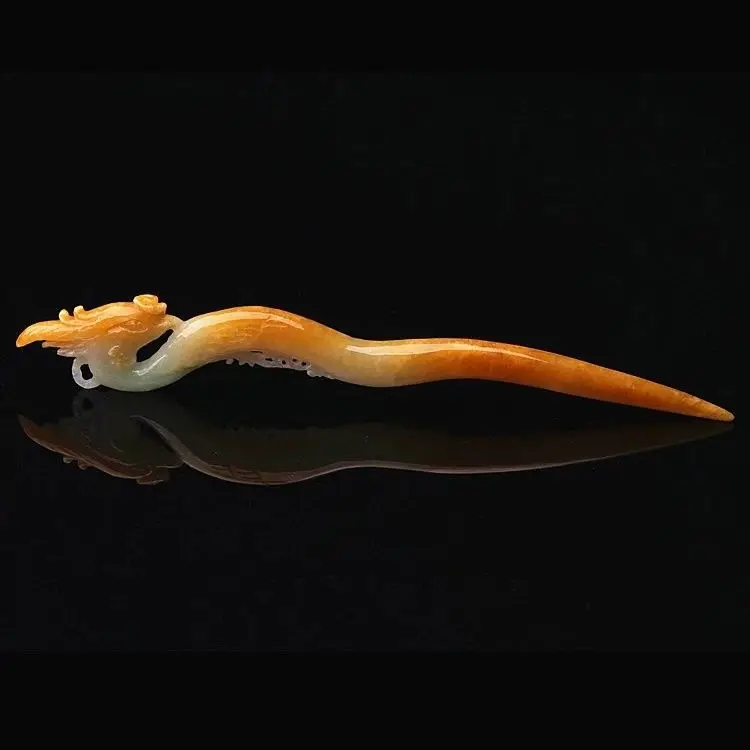 Jade phoenix hairpin natural yellow jade ice glutinous seed fine carving jade phoenix