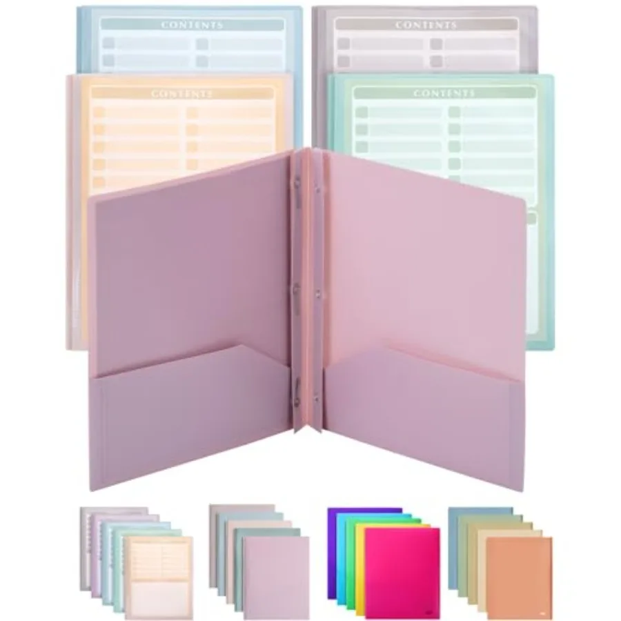 

Plastic Folders with Clear Front Pocket, 5 pcs,,File Folders with Fasteners for Documents