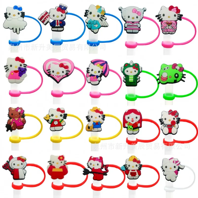 

10pcs Hello Kitty Straw Hat Kawaii Cartoon Anime Party Straw Dust Stopper Home Decoration Desktop Ornament Girl Gift Wholesale