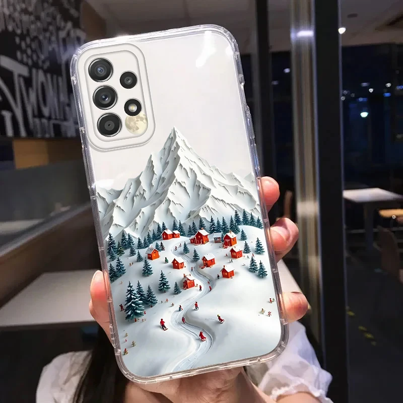 เคสโทรศัพท์ลายคริสต์มาส ฤดูหนาวหิมะสวยงาม สำหรับ Samsung Galaxy S25 Edge S21 S22 FE S23 Ultra S24 Note 20 Ultra