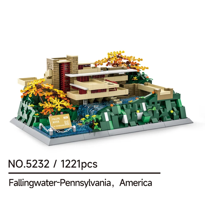 MOC Fallingwater House, 1221 Pcs Challenging DIY Model for Home Decor & Architecture Lovers