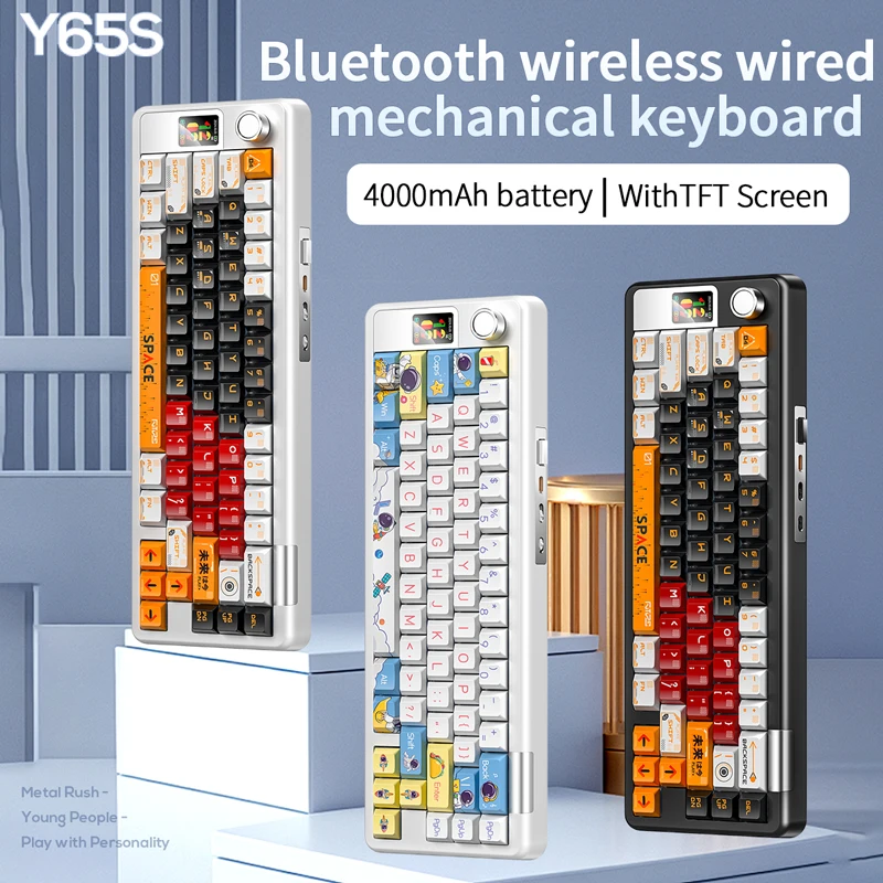 

Игровая механическая клавиатура YINDIAO Y65S, трехрежимная беспроводная клавиатура с несколькими ручками и RGB-экраном для киберспорта с интеллектуальным TFT-дисплеем