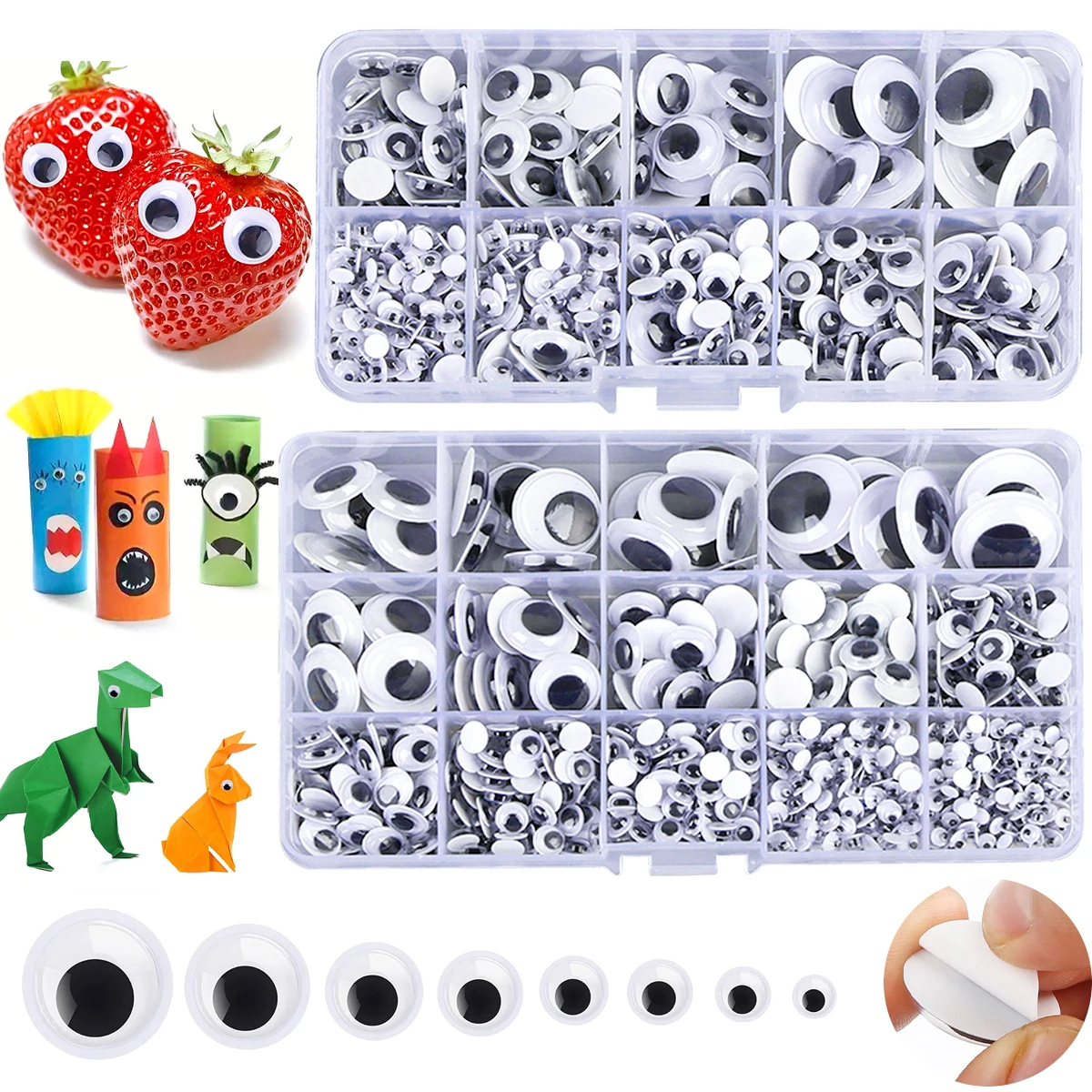 6-900pcs 5-50mm Self-Adhesive Wobble Eyes 3D Safety Eye Multi-Size Suitable for Diy Crochet Animal Eye Craft Decoration Accessor