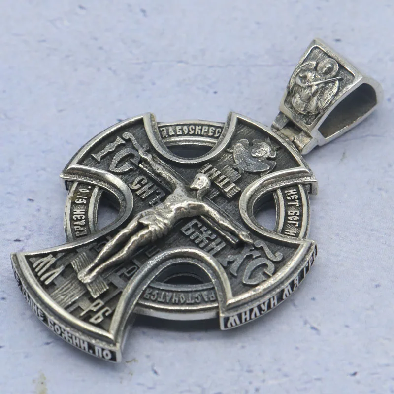 37 جرام كبير ثقيل الأرثوذكسية الصليب القديسين الكروب الفن الديني الإغاثة للرجال والآباء هدية مخصصة 925 الصلبة الفضة الاسترليني القلم #6