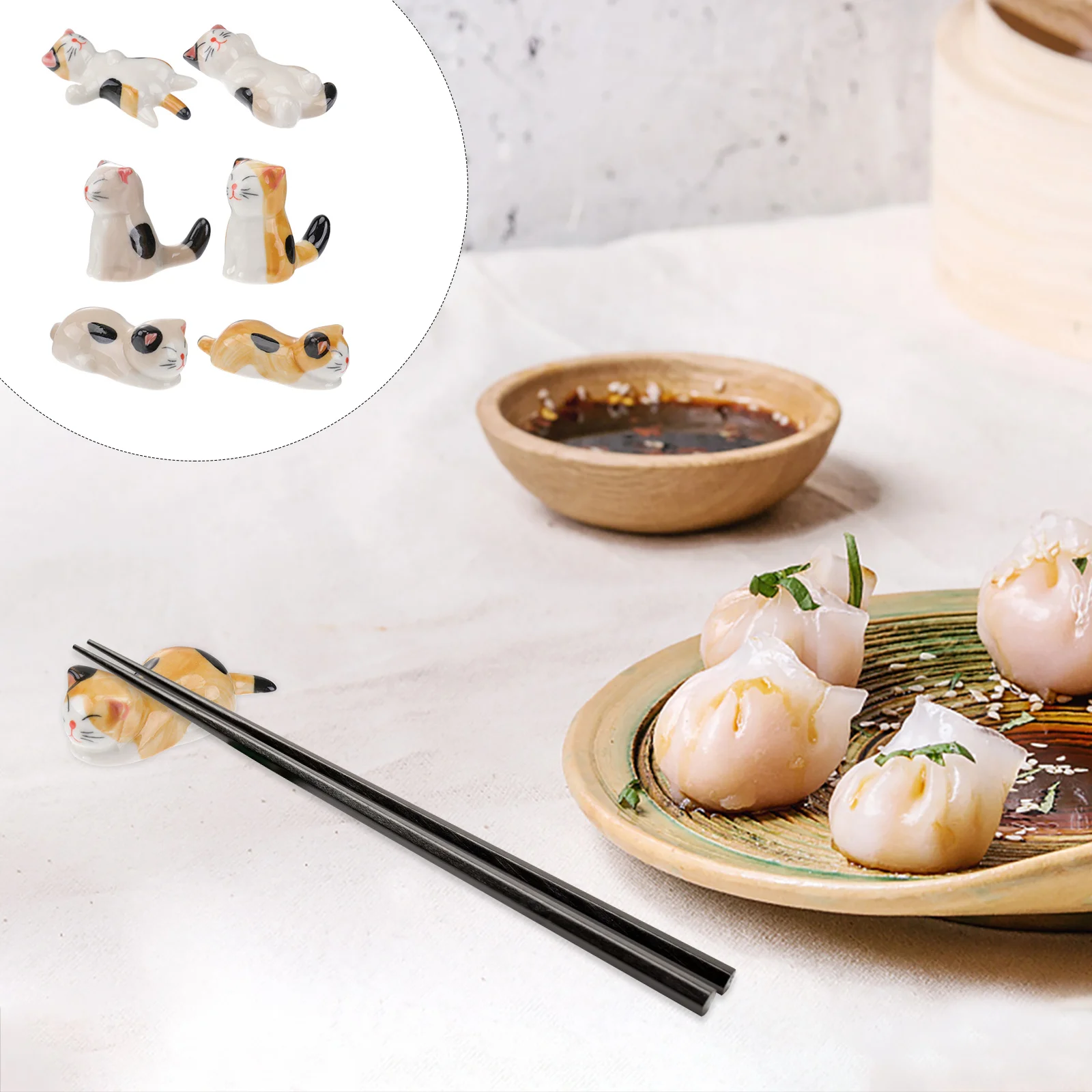

6Pcs Ceramic Chopsticks Rest Cat Pattern Dinner Spoon Stand for Home Party Wedding Celebration Chopsticks Rest