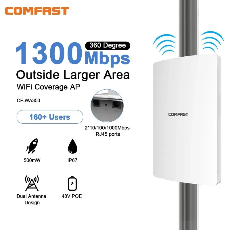 

Comfast Outdoor Access Point 1300Mbps Long Range Wifi Antenna Extender 5Ghz/2G High Power Gigabit Port Directional POE AP Router