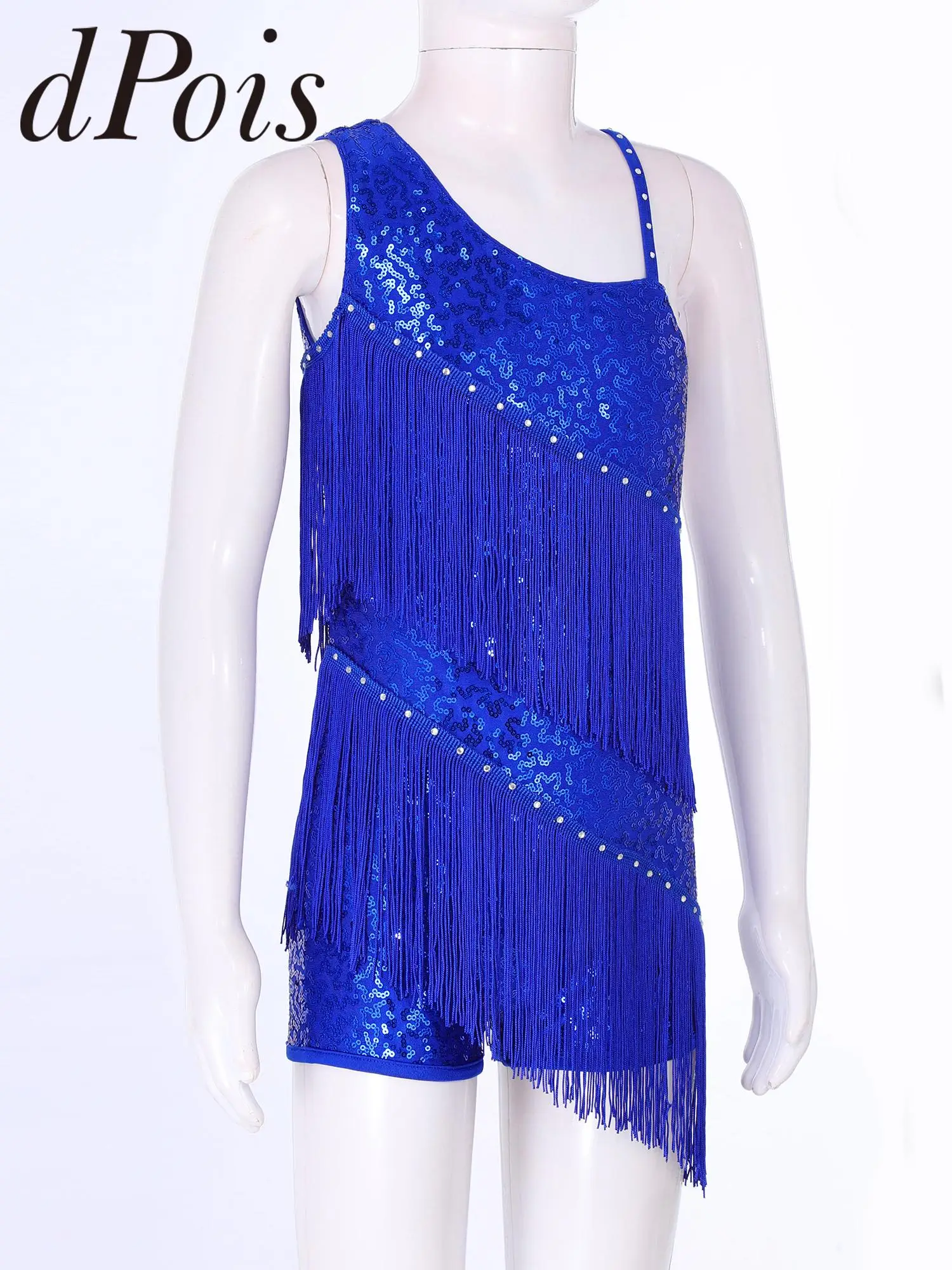 

Girls Tassels Latin Dance Leotard Dress Children Sequins Fringed Chacha Rumba Outfit Tango Costume Perfomance Kids Dancewear
