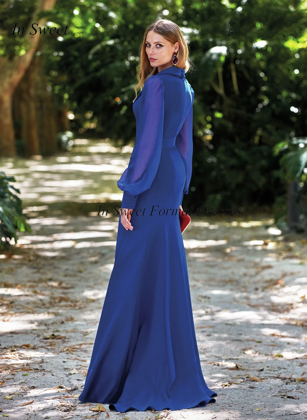 Customized Modern V-neck Royal Blue Mother of Bride Dresses Long Sleeves Mermaid Evening  Front Slit Wedding Guest Gowns Plus Si