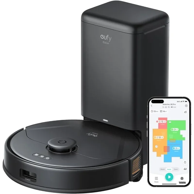 

eufy X8 Pro Robot Vacuum Self-Empty Station, Twin-Turbine 2× 4,000 Pa Powerful Suction