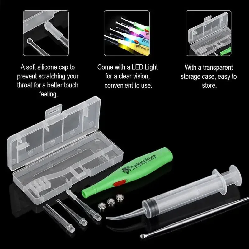 Tonsil Stone Remover Kit w/ LED Light & Box + Irrigation Syringe + Premium Tool