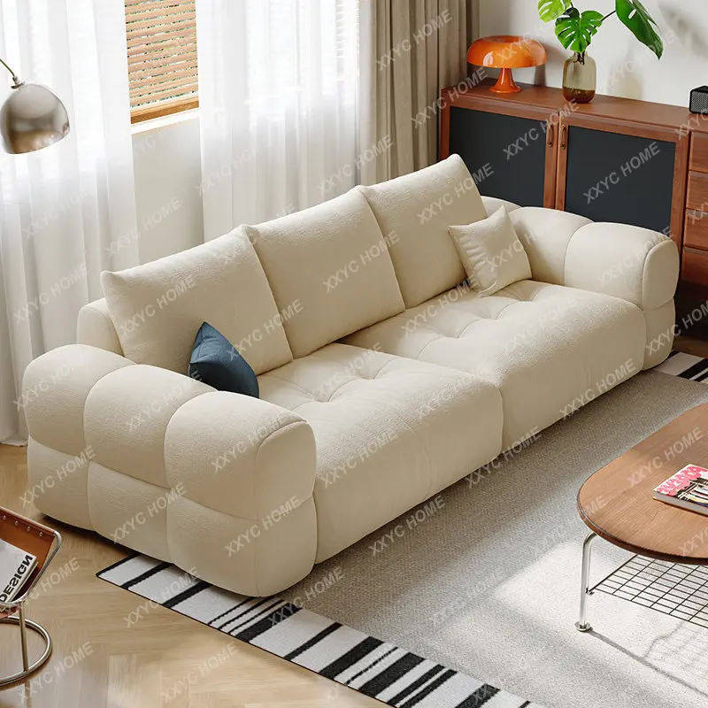 Cream wind puff sofa three-person small apartment living room modern simple reclining chenille fabric sofa