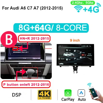 9 ''Scherm Android 14 Auto Autoradio Draadloze Carplay Stereo Voor Audi A6 C7 A7 2012-2018 Bluetooth multimedia Speler 2DIN GPS BT