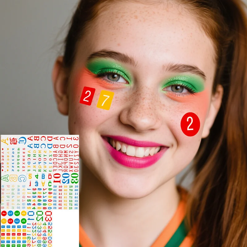

Colored Letter A-Z Stickers Personalized 0-9 Arabic Numerals Water Transfer Decals DIY Face Hand Body Art Tattoo Decorations
