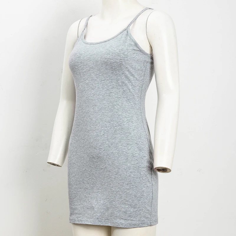 Baumwoll-Spaghettiträgerkleid Damen Basic Schlankes Ärmelloses Minikleid – Detail 8