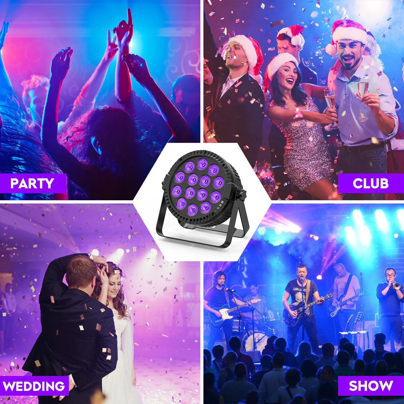 U\'King 84W Par Lights 4IN1 RGBW 14LED Rainbow Effect Stage Lights With Remote Control DMX512 For Party Wedding Dance DJ Disco