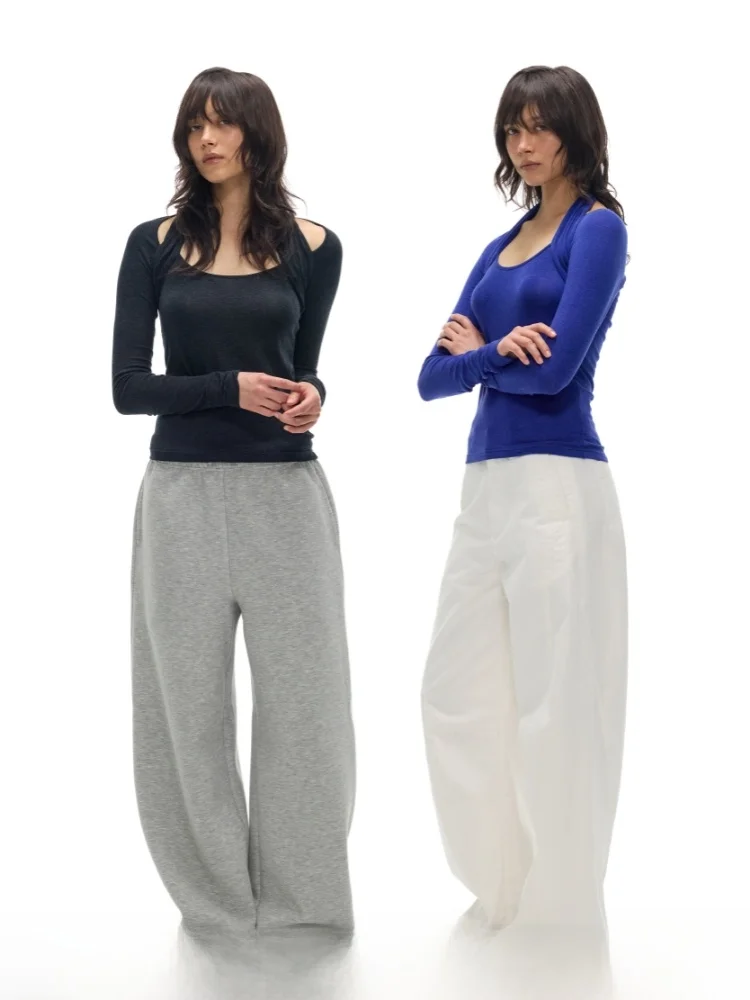 

Шерстяная женская футболка с эффектом двухслойности, повседневная, приталенная, с длинным рукавом, синяя, из зимней коллекции