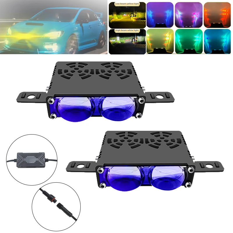

2-Lens Car Grille LED Light Dual Beam Spot/Fog Lamp White/Yellow + RGB Colorful For 4x4 SUV ATV Motorcycle Accessories 12V 24V