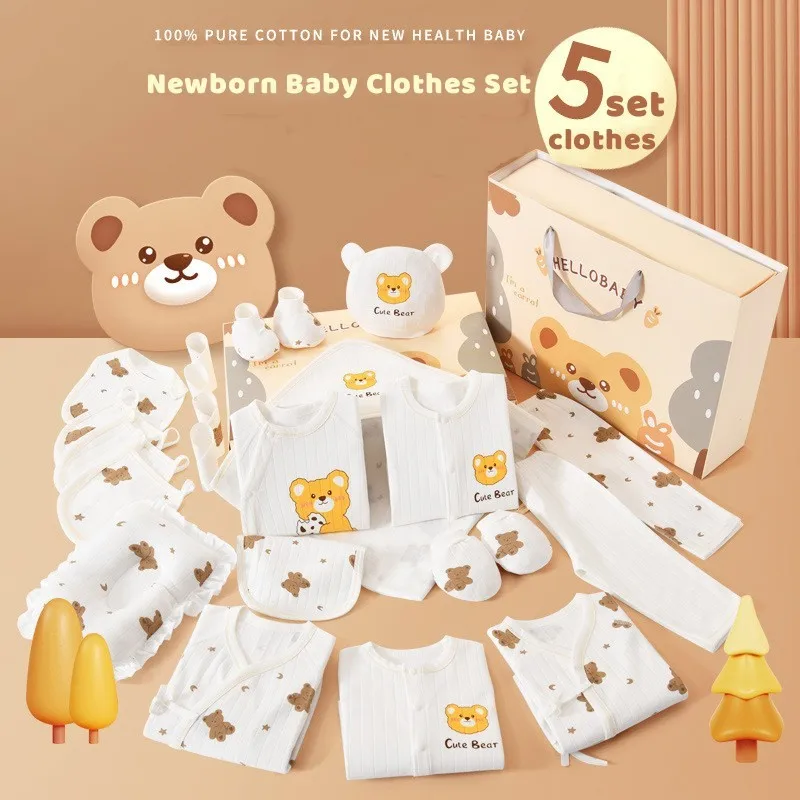 

20-25pcs Cute Bear Newborn Baby Clothes Set 0-6M Pure Cotton Baby Boy Girl Clothes Suit Newborn Gift Baby Shower Present No Box