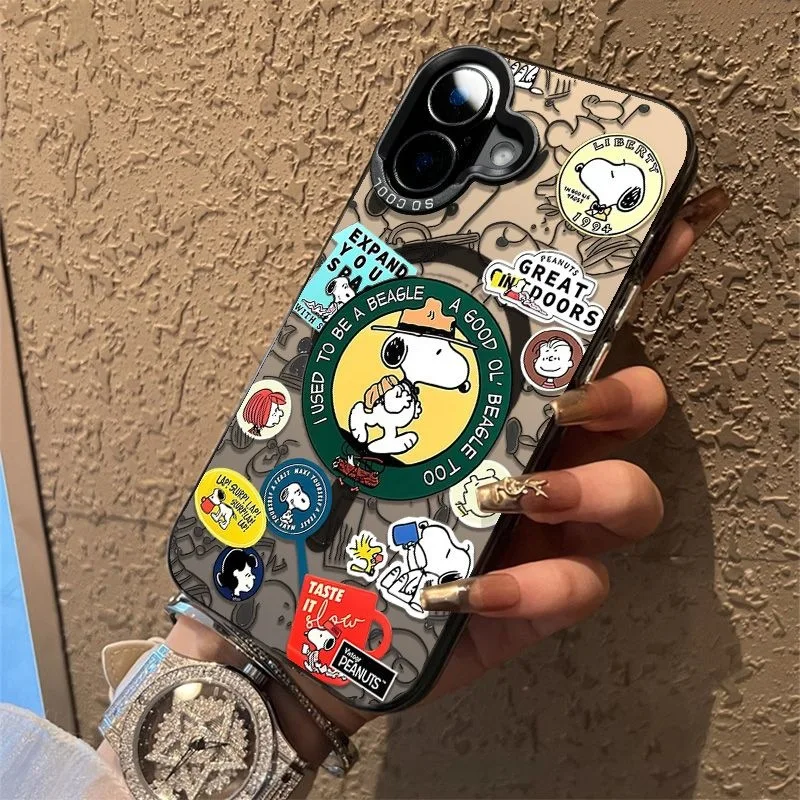 Casing Ponsel Stempel Snoopy Lucu untuk iPhone 11 12 13 14 15 16 Pro Max Pos Office Snoopys Magnetik untuk Penutup Tahan Benturan Magsafe