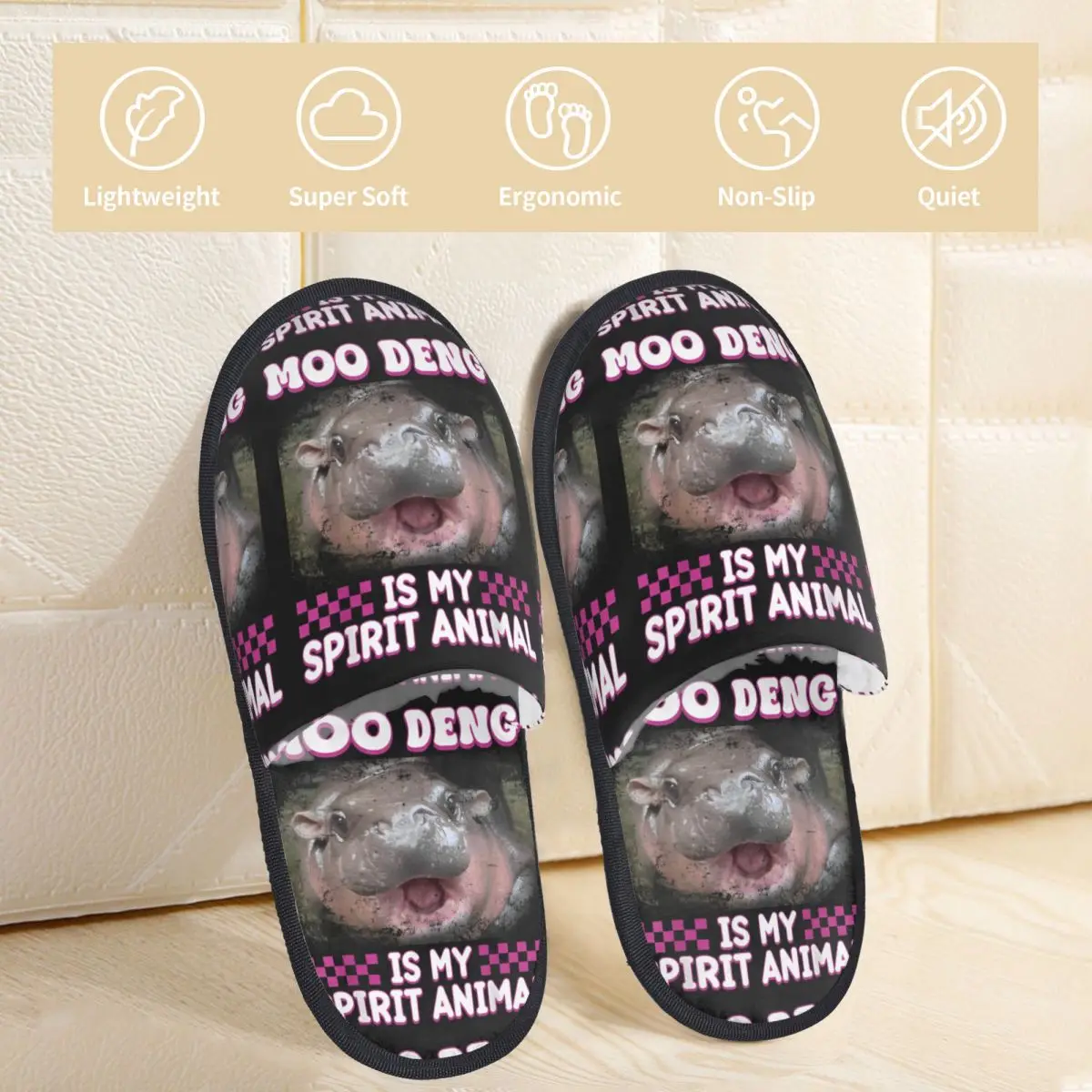 Moo Deng The Famous Baby Bouncy Pig Winter Home Cotton Slippers Bedroom Cute Baby Hippo Soft Memory Foam Slides Anti-skid