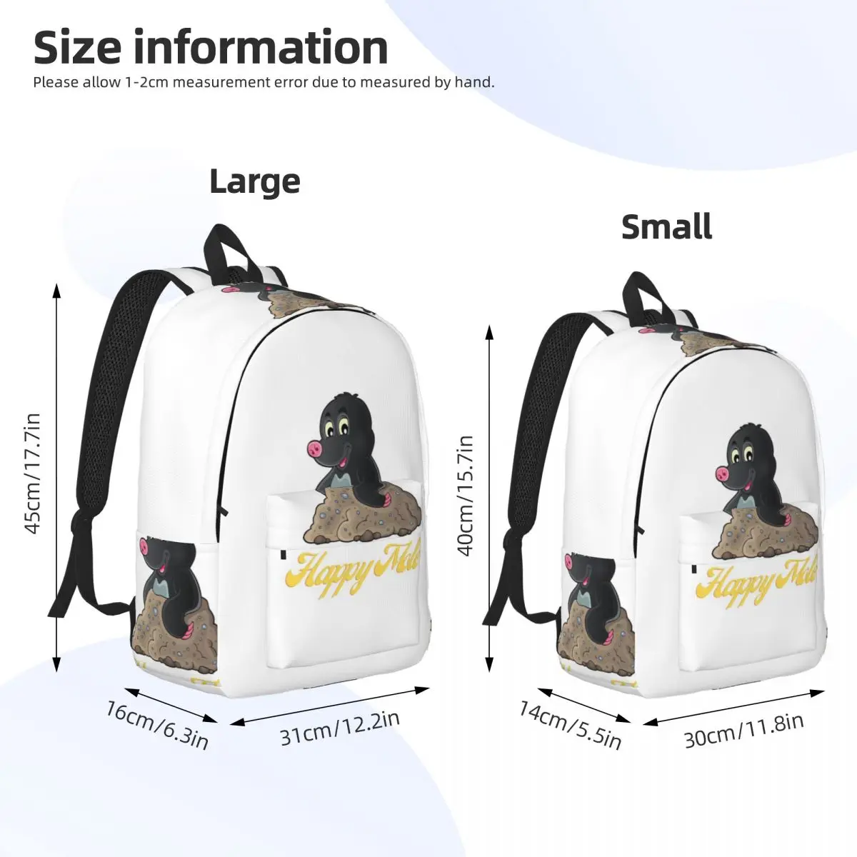 Happy Mole Day Backpack Student BookBag Children School Bag Laptop Shoulder Bags for Boys Girls