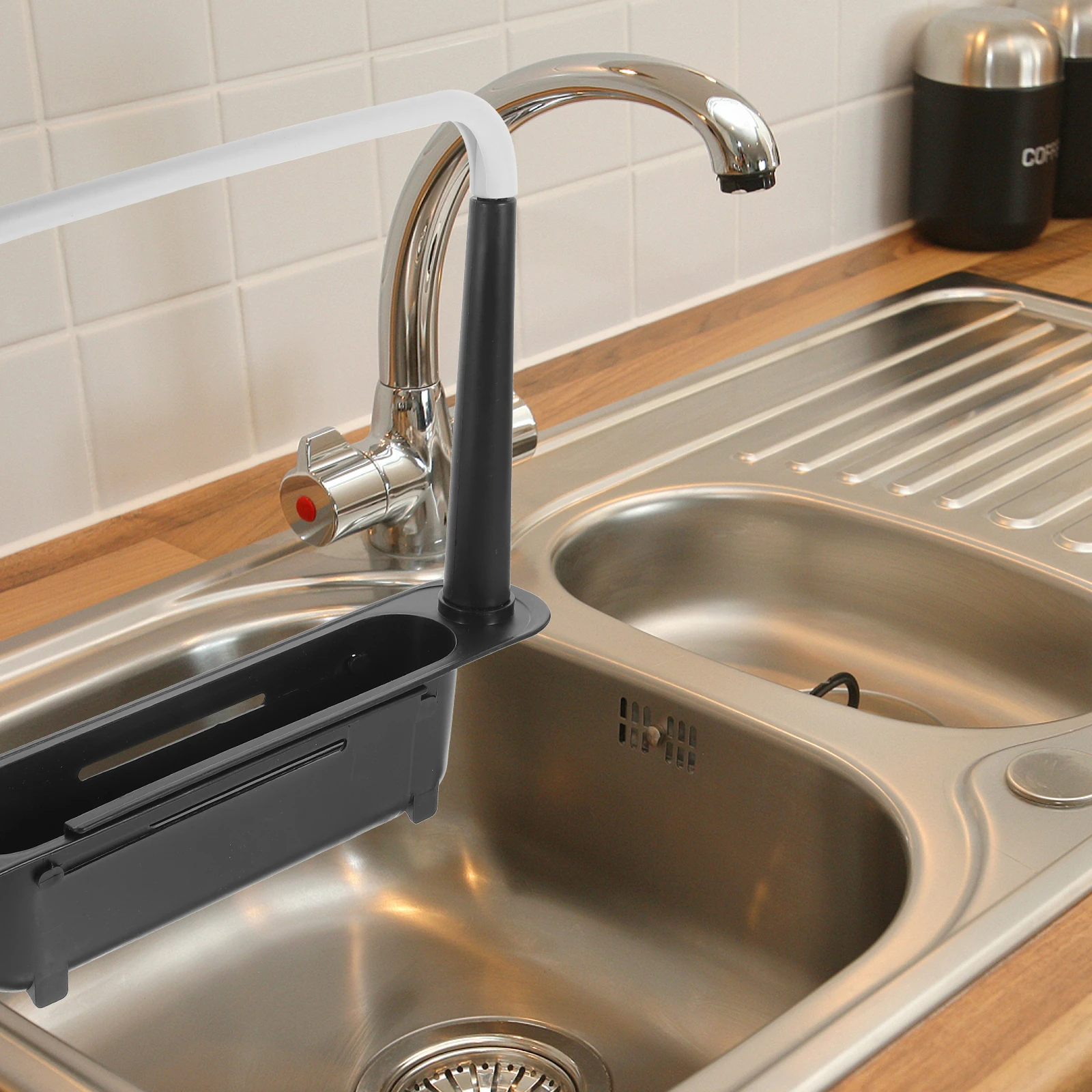 

Telescopic Sink Rack Black Extendable Drain Basket Sponge Holder Kitchen Storage ganizer Multifunctional Telescopic Drain Rack