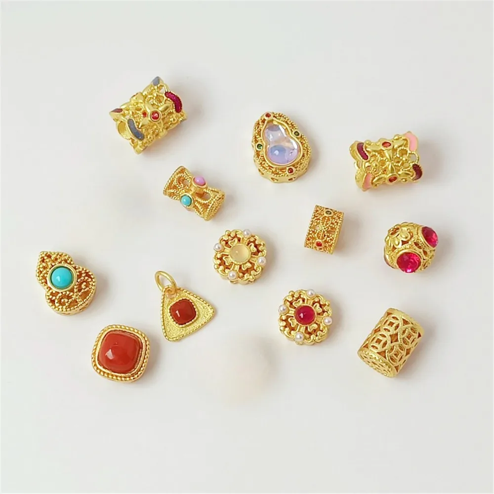 

Copper Plated with Sand Gold Zirconium Porous Hollow Square Loose Beads and Spacer Beads Diy Beaded Rope Bracelet Necklace