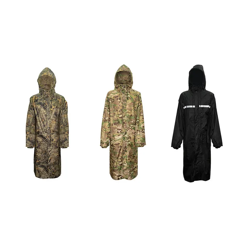 Camouflage Long Raincoat for Men Tactics Camo Waterproof Poncho Woman Coat Against Rain Fishing Hiking Conjoined Cover Clothing