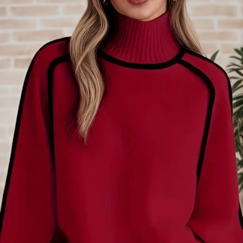 Mode basique automne hiver couleur correspondant pull décontracté col haut bureau pull solide doux à manches longues vêtements hauts