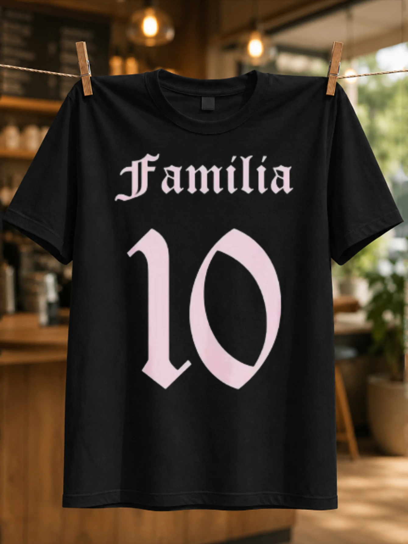 Familia 10 pale pink gothic letters large number 10 and clean soccer inspired family tribute style  Unisex All T-Shirt
