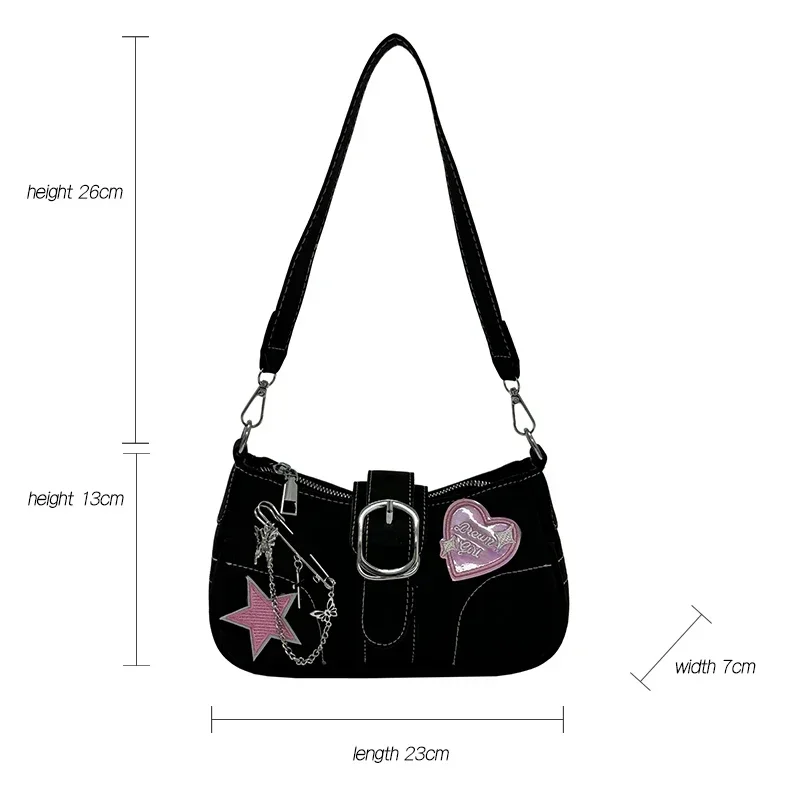 Bolso pequeño De hombro negro Y2k, bolso De moda para mujer, nuevos bolsos con cadenas y apliques para mujer, tendencia 2024, bolso De lujo para mujer