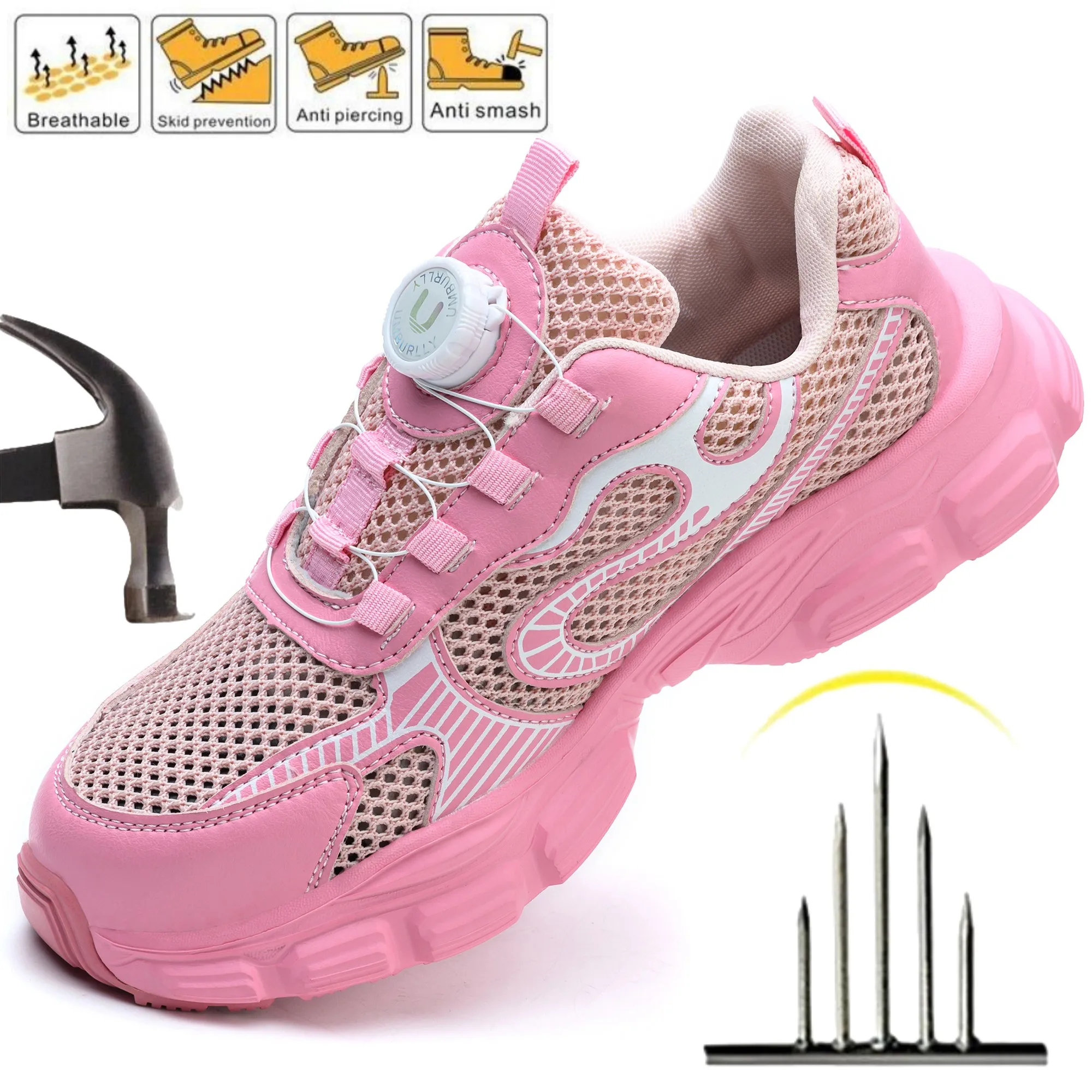 

Protection Safety Shoes Steel Toe Anti Shock Female Shoes Outdoor Anti-puncture Anti-drop Lightweight Breathable Sneaker