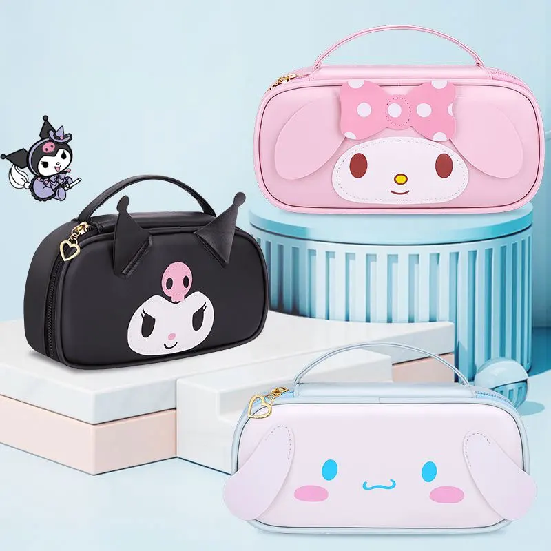 Women'S Pu Makeup Bag Anime Sanrio Kuromi Melody Cinnamoroll Toiletries Cosmetic Organizer Travel Zipper Bag Student Pencil Case