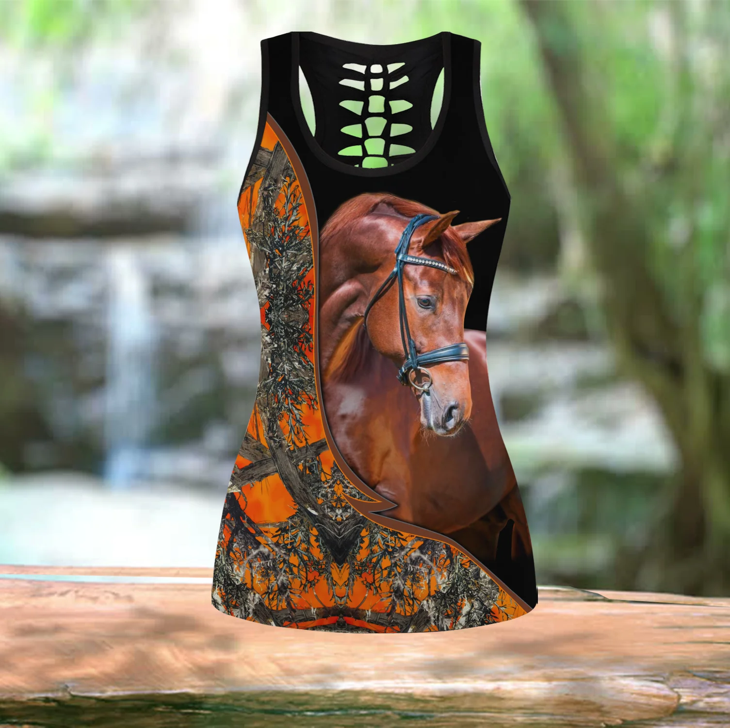 Hermoso caballo de amor 3D completamente estampado hueco camiseta sin mangas y Leggings conjunto Fitness mujer mallas de longitud completa pantalones para correr DDK93