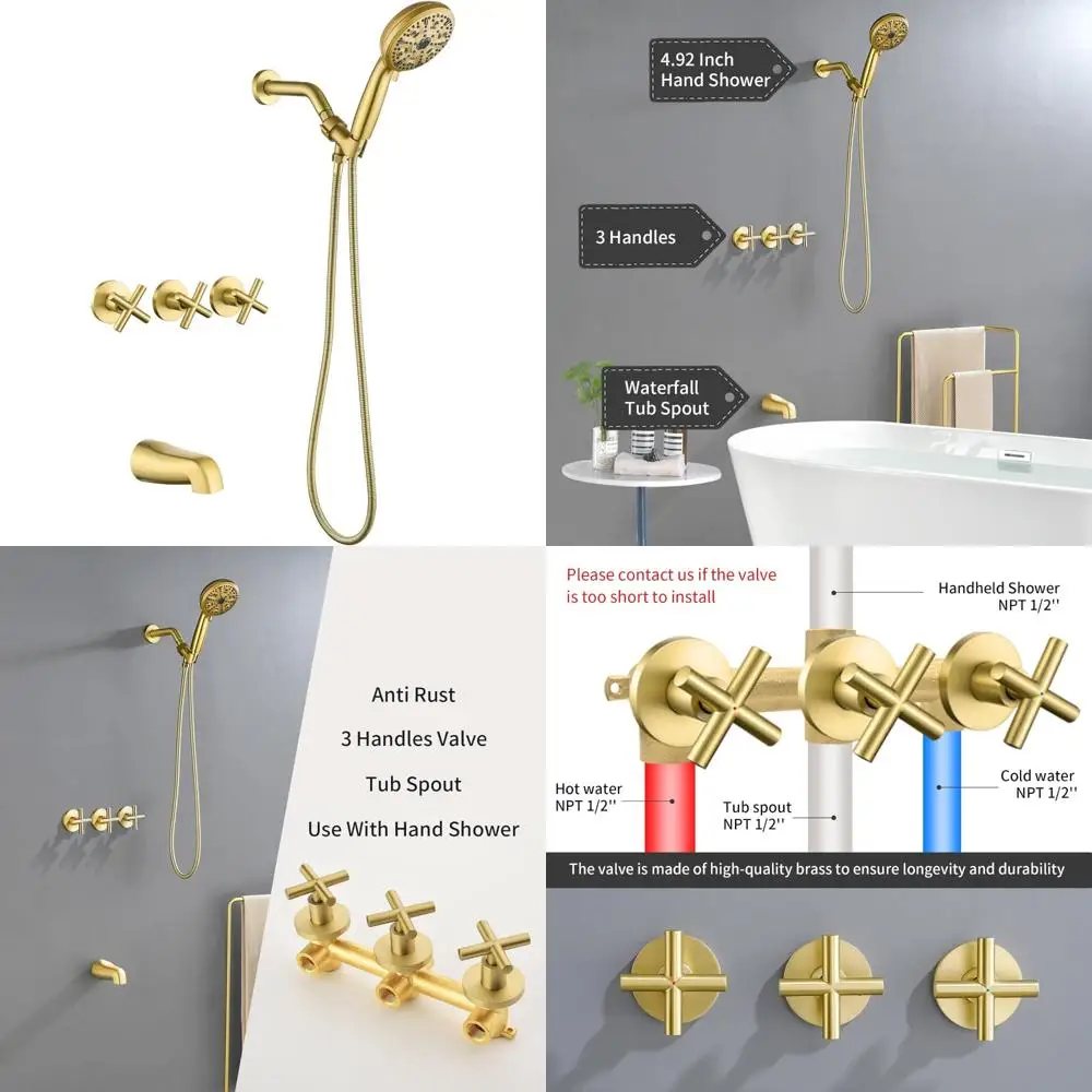 

Wall-Mounted 3-Handle Shower System with Handheld Sprayer, Tub Spout, and Shower Tub Kit for Enhanced Bathing Experience
