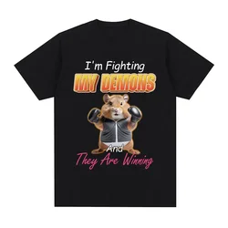 It's interesting that I'm fighting against my devil and winning the hamster fashion creative short sleeved oversized T-shirt