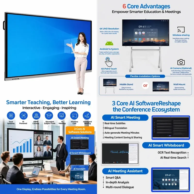 65 75 85 100 Inch 4K Touch Screen Interactive Smartboard Digital Board Smart Interactive Display for School Classroom