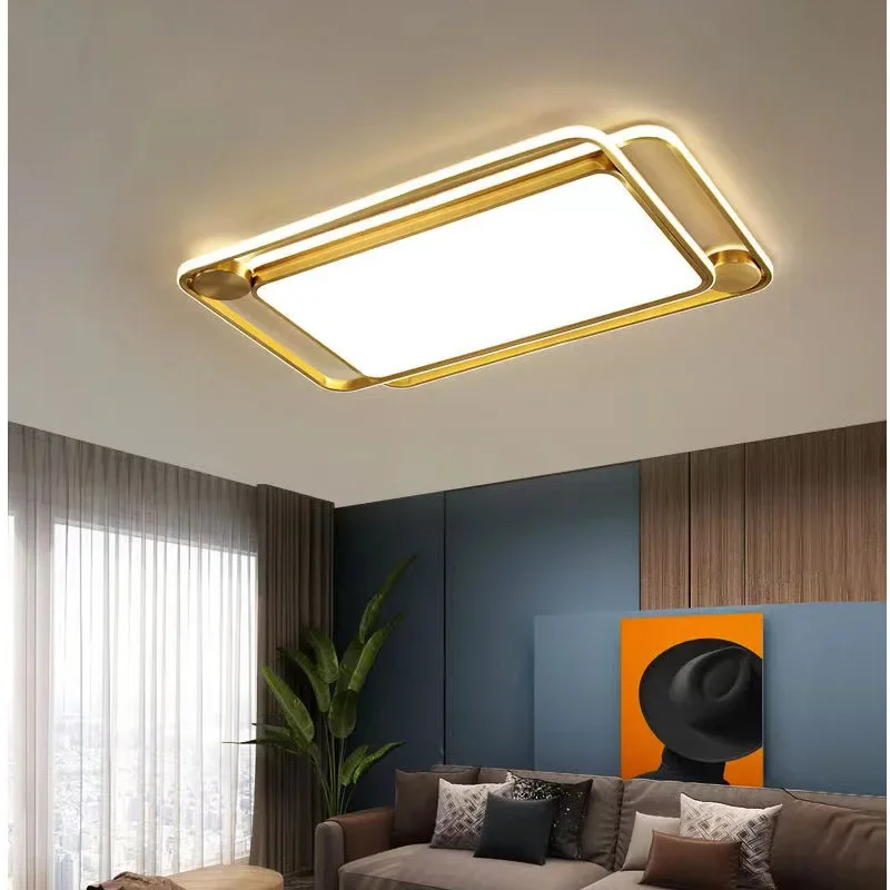 

All copper living room light, simple eye protection, modern rectangular living room ceiling light