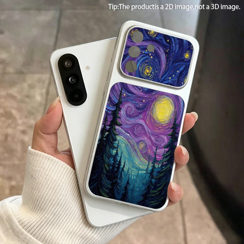 Starry Night Pattern 2D Artificial Leather Phone Case for Samsung S26 S25 S24 S23 S22 S21 A73 A56 A55 A36 A16 Shockproof Design