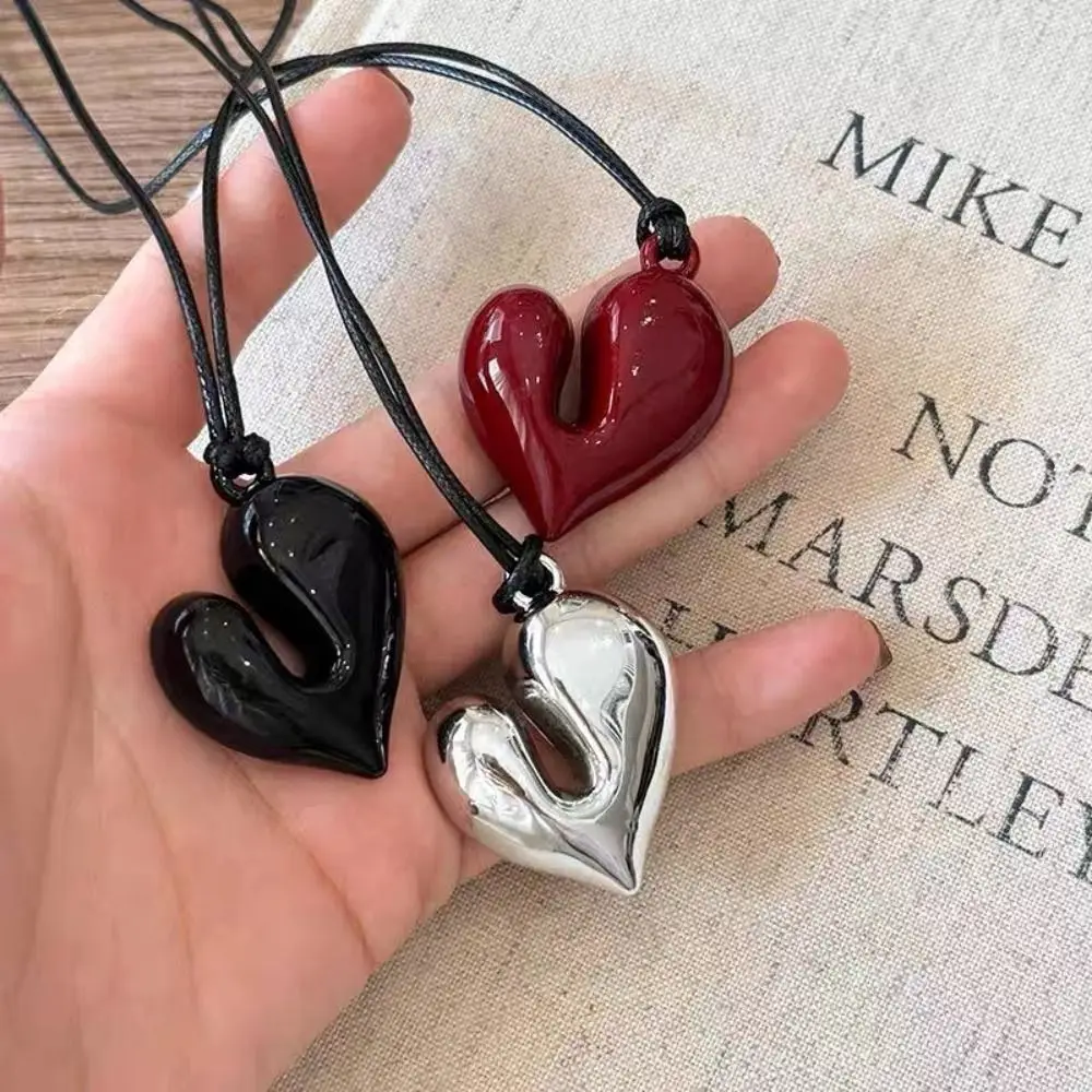 Adjustable Romantic Heart Pendant Necklace Drawstring Vintage Fashion Choker Aesthetic Irregular Sweater Chain Accessory