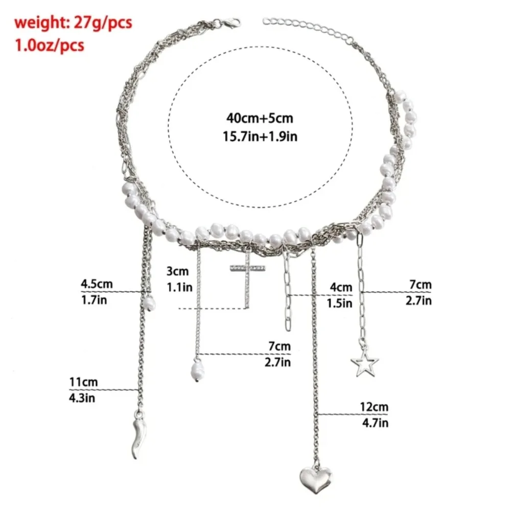 Imitation Pearls Necklace Cool Neckchain Cross Star Diamond Necklaces Adjustable Sweet Choker