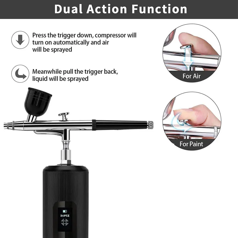 LCD Screen Air Compressor Kit, Spray Paint Airbrush, Nail Art Airbrush, Tattoo Craft, Cake Nano Mist Sprayer